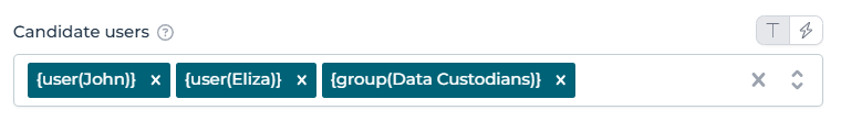 Multiple candidate user expressions in Collibra Workflow Designer.